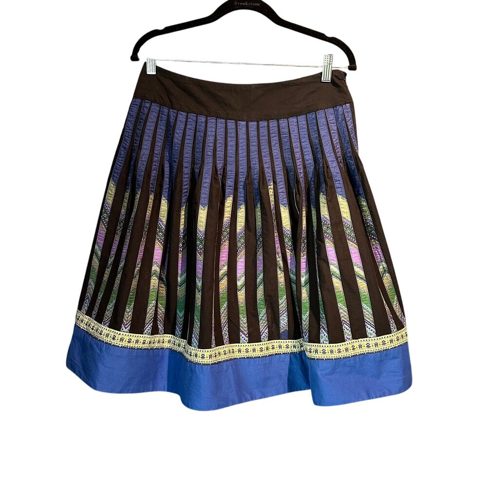 Vintage Anthropologie Lithe Size 6 Boho Cottage Skirt Cotton Silk Embroidery